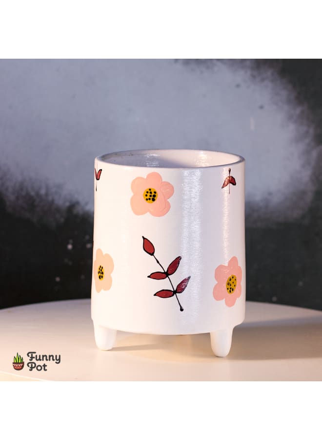 Handmade pottery empty pot - white - 13*11 cm