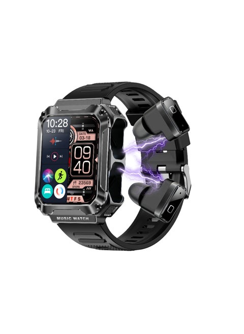 T93 Bluetooth Smart Watch With Earbuds For Android iPhone Fitness Tracker With Blood Oxygen Heart Rate Sleep Monitor Long Time Standby Sports Black