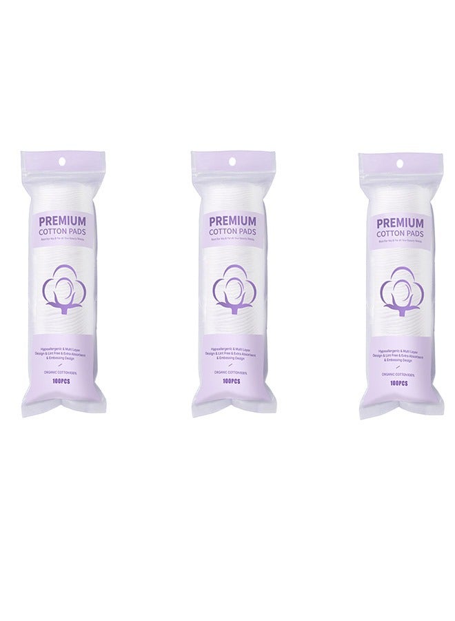 EFUMKE 3 packs of 300 cotton pads, thick round pads, three-layer thickened makeup remover pads that do not shed lint (300 pcs) - Image 1