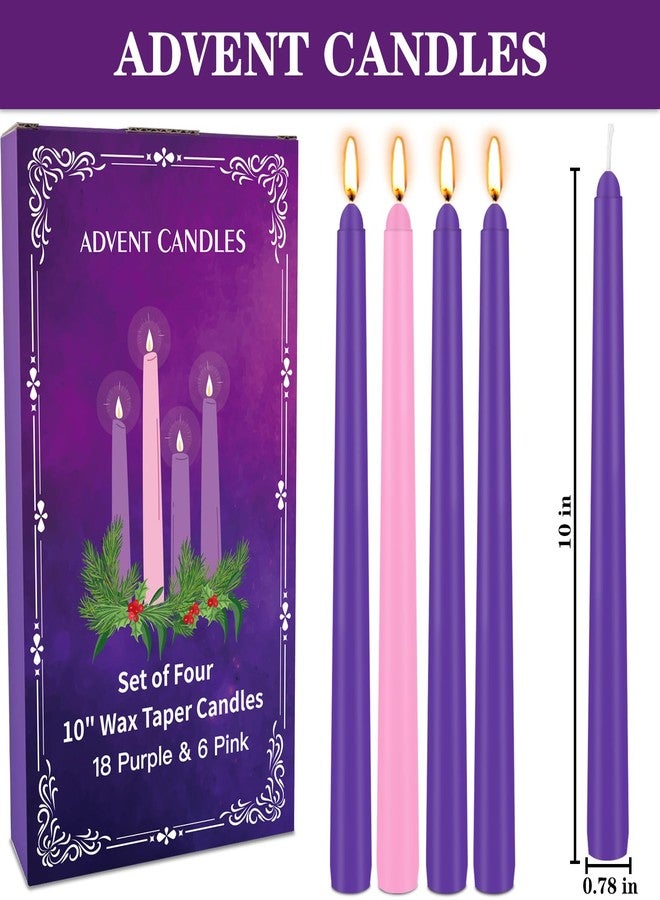 Jayhanvoe 24 Count Advent Candles, 10 Inch Purple and Pink Christmas Wreath Candles - 18 Purple & 6 Pink Complete 24-Day Advent Candle Set for Church, Home Decor, Long-Lasting Holiday Season Candle - Image 3