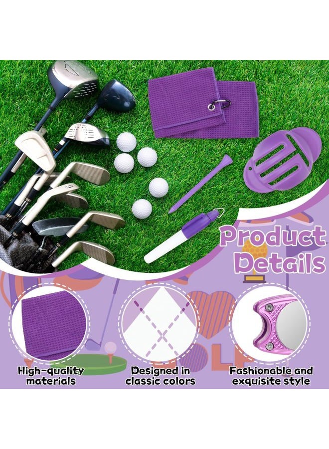 Gosodeny 21 PCS Purple Golf Accessories Kit Golf Club Cleaning Kit Club Groove Cleaner Brush Divot Repair Tool Golf Towel with Clip Ball Bag with Hook Ball Alignment Kit Marking Pen Golf Gift Set Women Men - Image 3