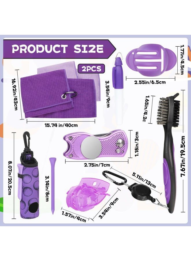 Gosodeny 21 PCS Purple Golf Accessories Kit Golf Club Cleaning Kit Club Groove Cleaner Brush Divot Repair Tool Golf Towel with Clip Ball Bag with Hook Ball Alignment Kit Marking Pen Golf Gift Set Women Men - Image 2