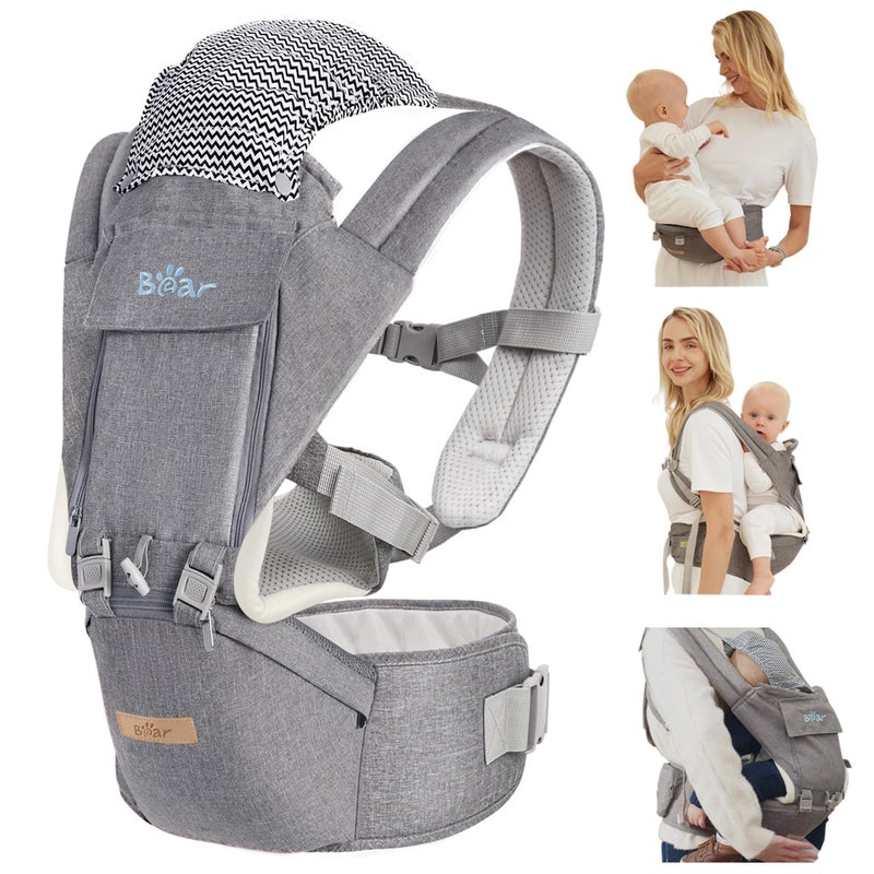 Bear Baby Carrier, 6-in-1 Baby Carrier Newborn to Toddler with Hip Seat (Ergonomic M Position) for 3-36 Month/ 7-44lbs Baby, Adjustable Size for Enhanced Lumbar Support, Perfect for On-The-go - Image 1