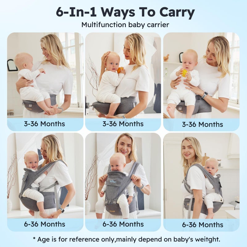 Bear Baby Carrier, 6-in-1 Baby Carrier Newborn to Toddler with Hip Seat (Ergonomic M Position) for 3-36 Month/ 7-44lbs Baby, Adjustable Size for Enhanced Lumbar Support, Perfect for On-The-go - Image 2