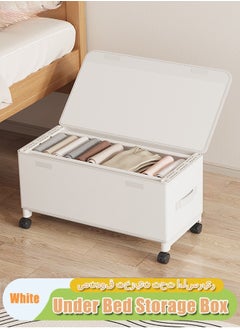 XiuWoo 50L Under Bed Storage on Wheels Metal Frame Underbed Storage Containers, Underbed Storage Boxes with Lid Visiable Window, Home Closet Organization Drawer Bins Organizer White, 57x30x29cm  - Image 1