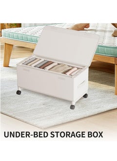 XiuWoo 50L Under Bed Storage on Wheels Metal Frame Underbed Storage Containers, Underbed Storage Boxes with Lid Visiable Window, Home Closet Organization Drawer Bins Organizer White, 57x30x29cm  - Image 5