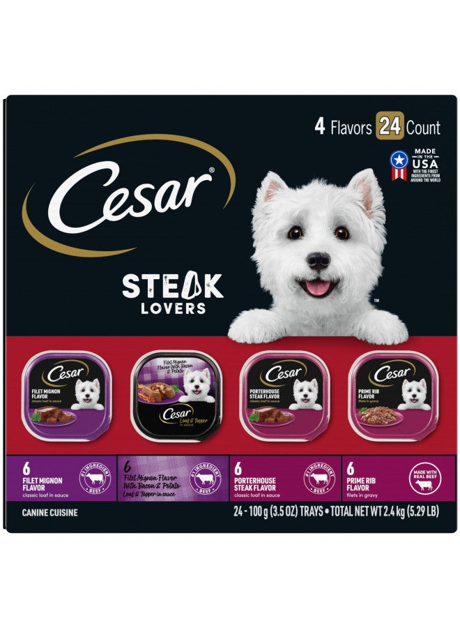 CESAR Adult Soft Wet Dog Food Steak Lovers Variety Pack with Real Meat, (24) 3.5 oz. Trays - Image 1