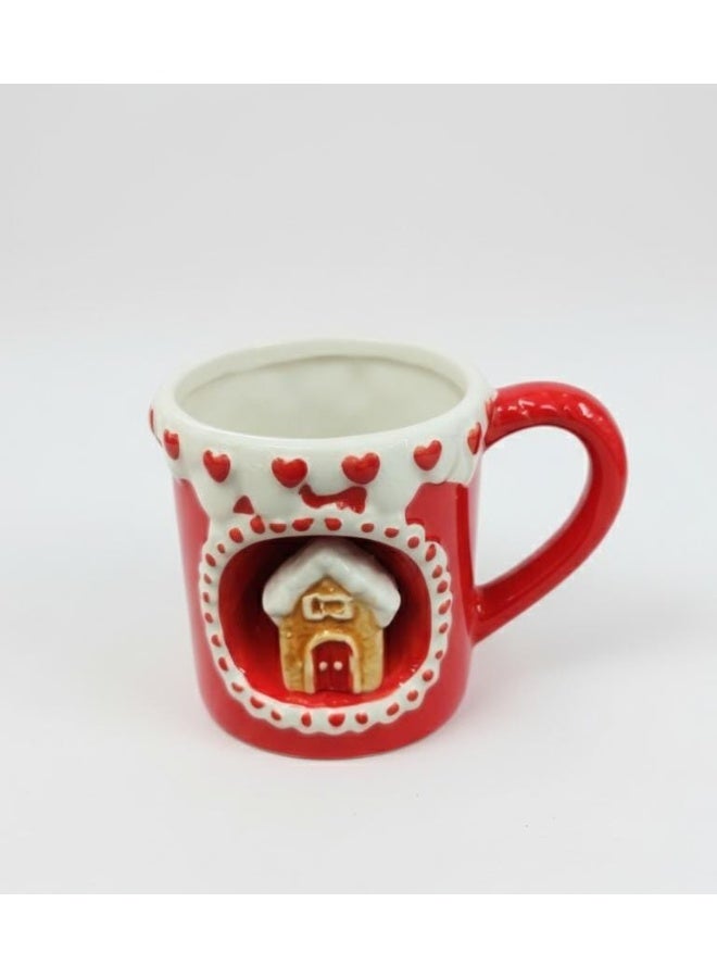 أي كي دي سي كوب سيراميك أحمر من AKDC لعيد الميلاد، سعة 450 مل - تصميم منزل ثلجي ثلاثي الأبعاد لبهجة العيد - Image 2