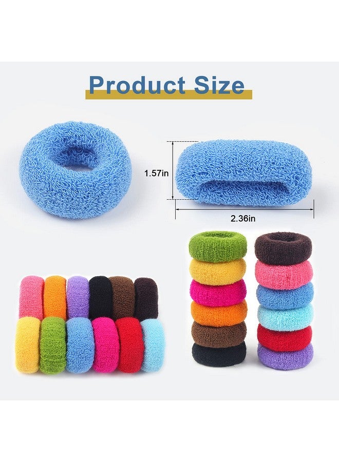 KesaPlan 24Pcs Extra Soft Towel Scrunchies Stretchy Hair Ties Terry Cloth Cotton Elastic Fuzzy Wide Thick Ponytail Holder Seamless Hair Rubber Band Assorted Color Hair Accessories For Women Girl Kids - Image 2