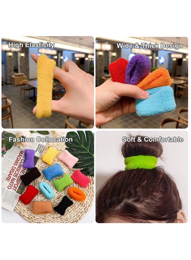 KesaPlan 24Pcs Extra Soft Towel Scrunchies Stretchy Hair Ties Terry Cloth Cotton Elastic Fuzzy Wide Thick Ponytail Holder Seamless Hair Rubber Band Assorted Color Hair Accessories For Women Girl Kids - Image 3