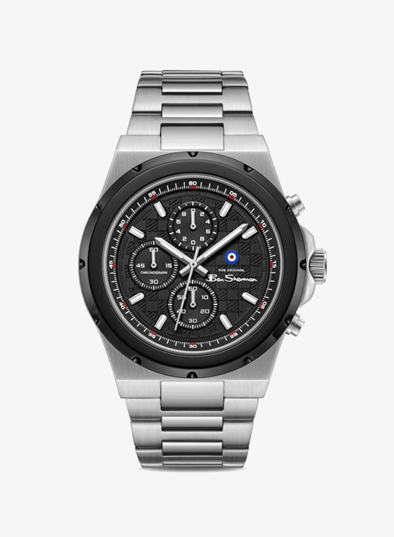 Ben Sherman Manchester  Black Dial Stainless Steel Bracelet Chronograph Watch for Men, 43mm
