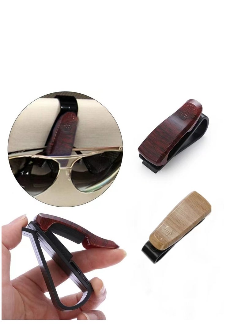 Generic 2  Pack Glasses Holder for Car Vehicle Auto Sun Visor Universal Clip Stand for Sunglasses Eyeglass Storage Mount ID Card Ticket Case Interior Hanger Wood Carbon Fiber Style  - Image 2