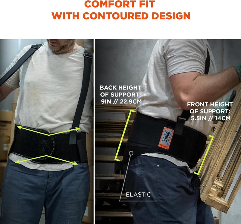 Ergodyne ProFlex 1600 Back Support Brace with 9" Extended Support and High Cut Front for Enhanced Mobility - Black - Image 4