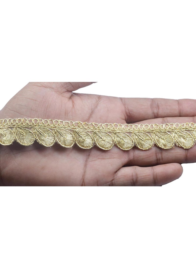 GOELX Goelx Leaf Buta Flower Colorful Lace and Border Material 9.2 Yards / 8.5 Mtr for Duapatta, Lehanga, Saree, Palazzo, Anarkali Suits (Width : 2 cm) (Golden)  - Image 1
