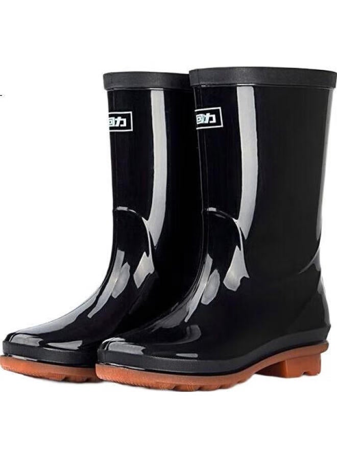 Warrior Women'S Mid-Calf Rain Boots, Adult Waterproof Shoes, Rubber Overshoes, Water Boots Hxl53-B, Black Mid-Calf, Size 40 - Image 3