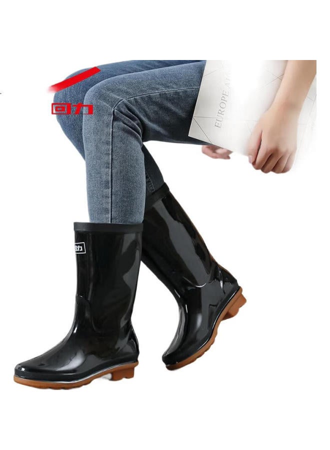 Warrior Women'S Mid-Calf Rain Boots, Adult Waterproof Shoes, Rubber Overshoes, Water Boots Hxl53-B, Black Mid-Calf, Size 40 - Image 1