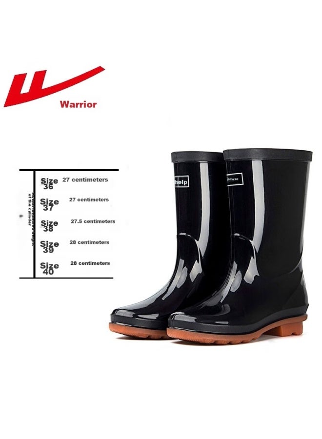Warrior Huili Women's Mid-calf Rain Boots, Adult Waterproof Shoes, Rubber Overshoes, Water Boots Hxl53-b, Black Mid-calf, Size 40 - Image 3