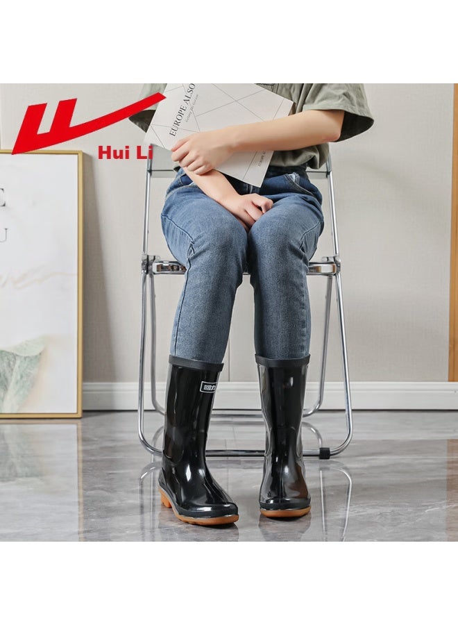 Warrior Huili Women's Mid-calf Rain Boots, Adult Waterproof Shoes, Rubber Overshoes, Water Boots Hxl53-b, Black Mid-calf, Size 40 - Image 4
