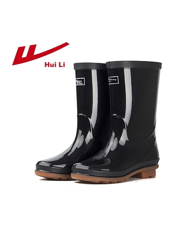Warrior Huili Women's Mid-calf Rain Boots, Adult Waterproof Shoes, Rubber Overshoes, Water Boots Hxl53-b, Black Mid-calf, Size 40 - Image 2