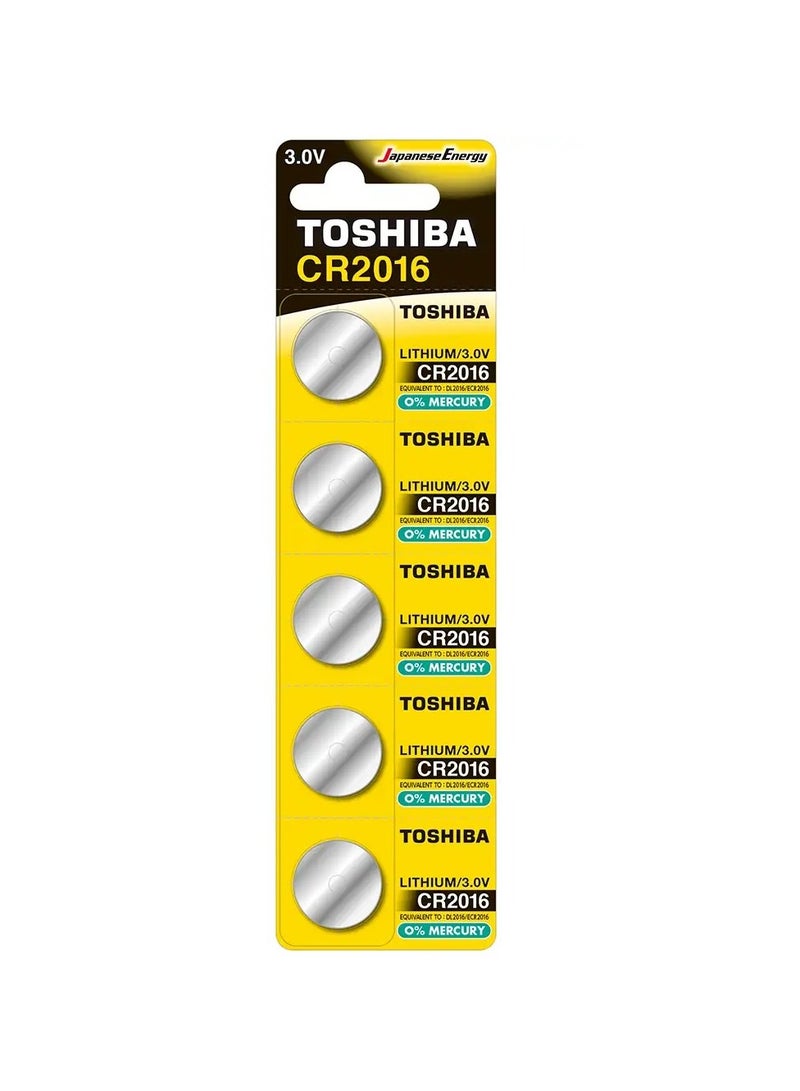 Toshiba Lithium Coin Cell Battery 3V Cr2016 Cell 5Pc