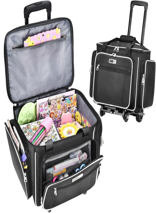 CAB55 Rolling Craft Bag, Rolling Tote Bag with Wheels for Women, Rolling Teacher Bag with Removable Folding Hand Truck (Black) - Image 1