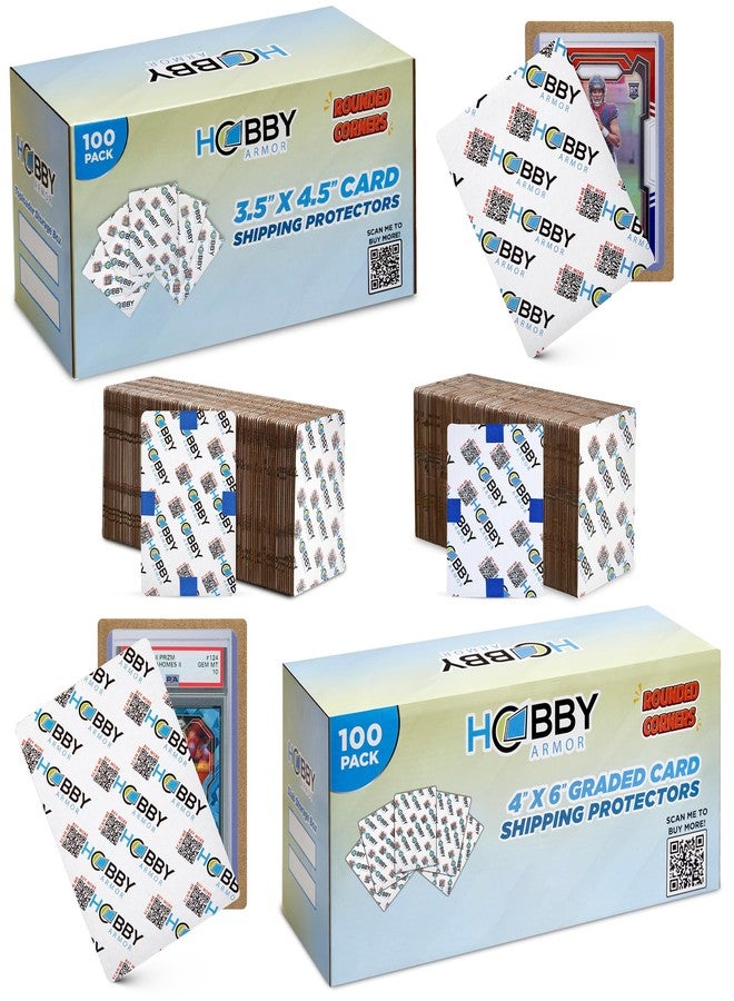 Hobby Armor Bundle, Trading Card Shipping Protectors, 100 Pack of Each Size, 3.5" x 4.5" and 4" x 6", Vibrant Multi-Color Card Protectors with Rounded Corners, Premium Cardboard Shipping Supplies - Image 1