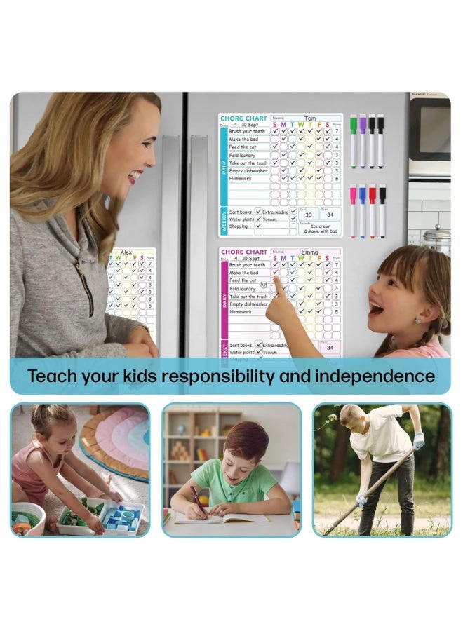 كيلا لوحة مهام مكافآت، 3 قطع لوحة سلوك جيد للأطفال في المنزل، لوحة مسؤولية قابلة للمسح الجاف، مجموعة لوحة سلوك مغناطيسية للثلاجة وأقلام تحديد دقيقة، مجموعة لوحة مهام للثلاجة - Image 4