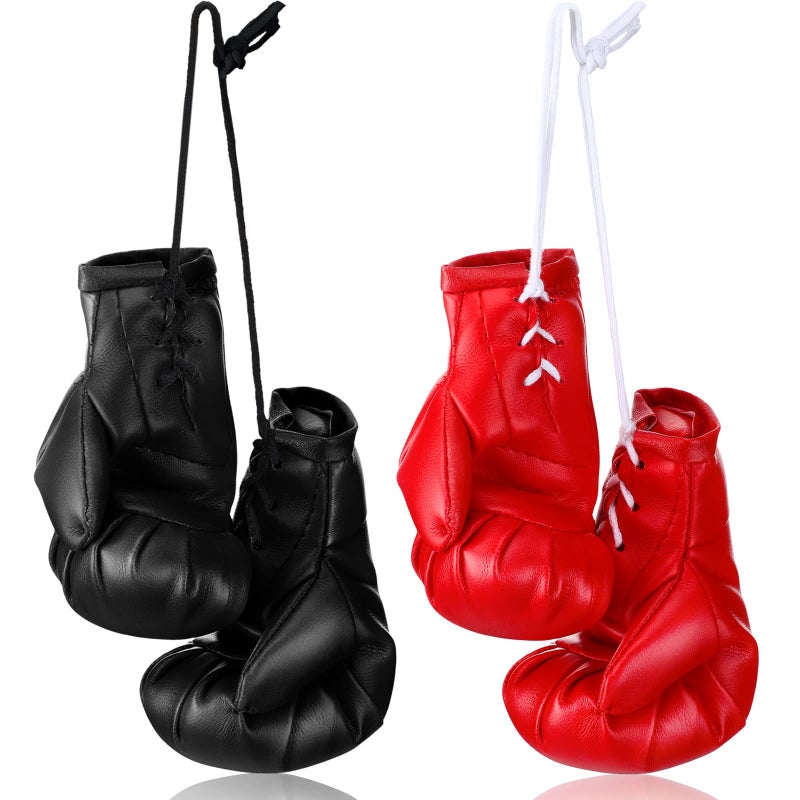 Zhanmai Zhanmai 2 Pairs Mini Boxing Gloves for Car Mirror Miniature Punching Gloves Boxing Party Favors Holiday Christmas Ornament Hanging Decoration for Home Car Accessories Bag Keychain(Black  Red) - Image 1