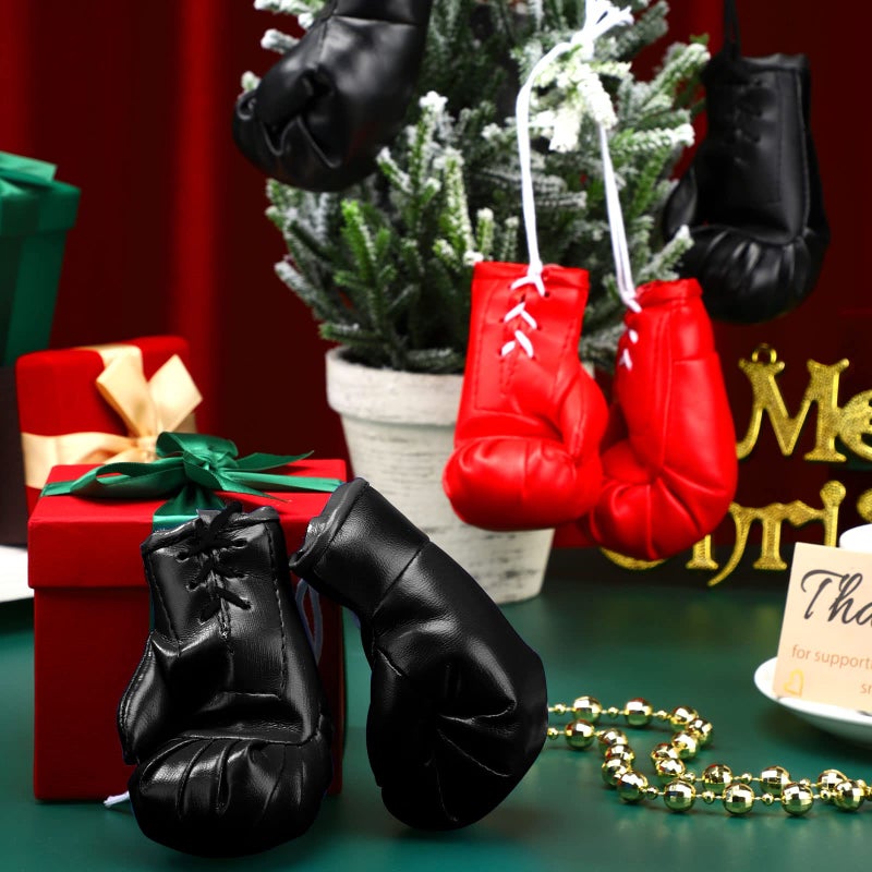 Zhanmai Zhanmai 2 Pairs Mini Boxing Gloves for Car Mirror Miniature Punching Gloves Boxing Party Favors Holiday Christmas Ornament Hanging Decoration for Home Car Accessories Bag Keychain(Black  Red) - Image 3
