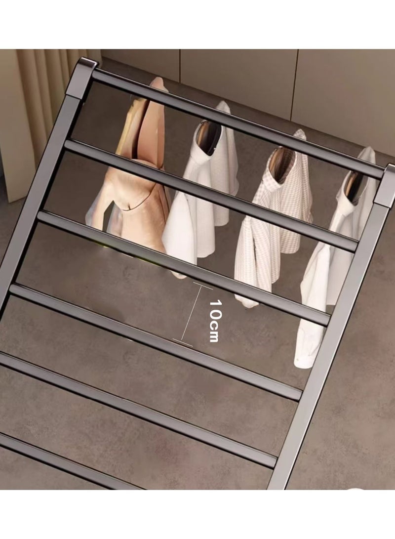 Foldable clothes drying rack with 4 shoe racks, extends up to 180cm, three-tiered design, 3 adjustable height levels, windproof, suitable for both indoor and outdoor use. - Image 4