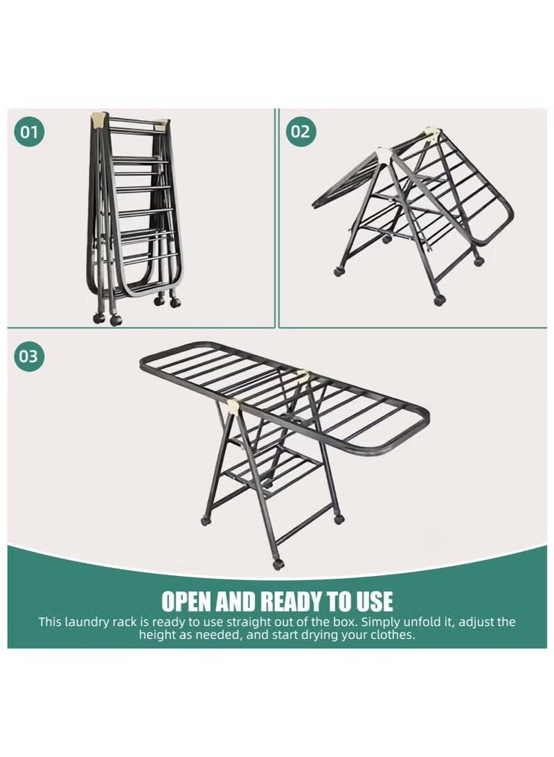 Foldable clothes drying rack with 4 shoe racks, extends up to 180cm, three-tiered design, 3 adjustable height levels, windproof, suitable for both indoor and outdoor use. - Image 3