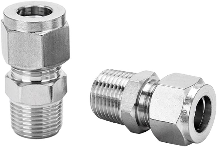 Pysrych 304 Stainless Steel Compression Fitting 10mm Tube OD x 1/2" NPT Male Coupler Straight Adapter Connect with Double Ferrules Pack of 2 - Image 1