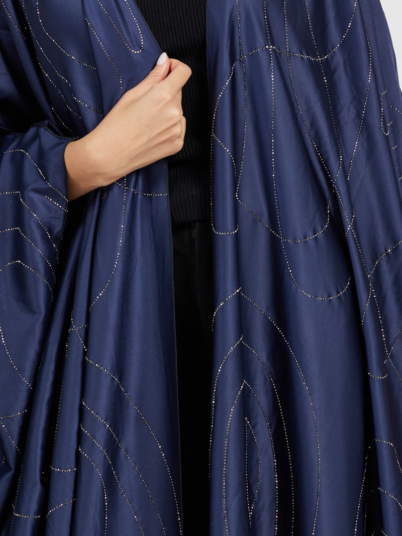 Reem Abayas عباءة زرقاء داكنة مزينة بخيوط فضية - ملابس مسائية فاخرة محتشمة - Image 3