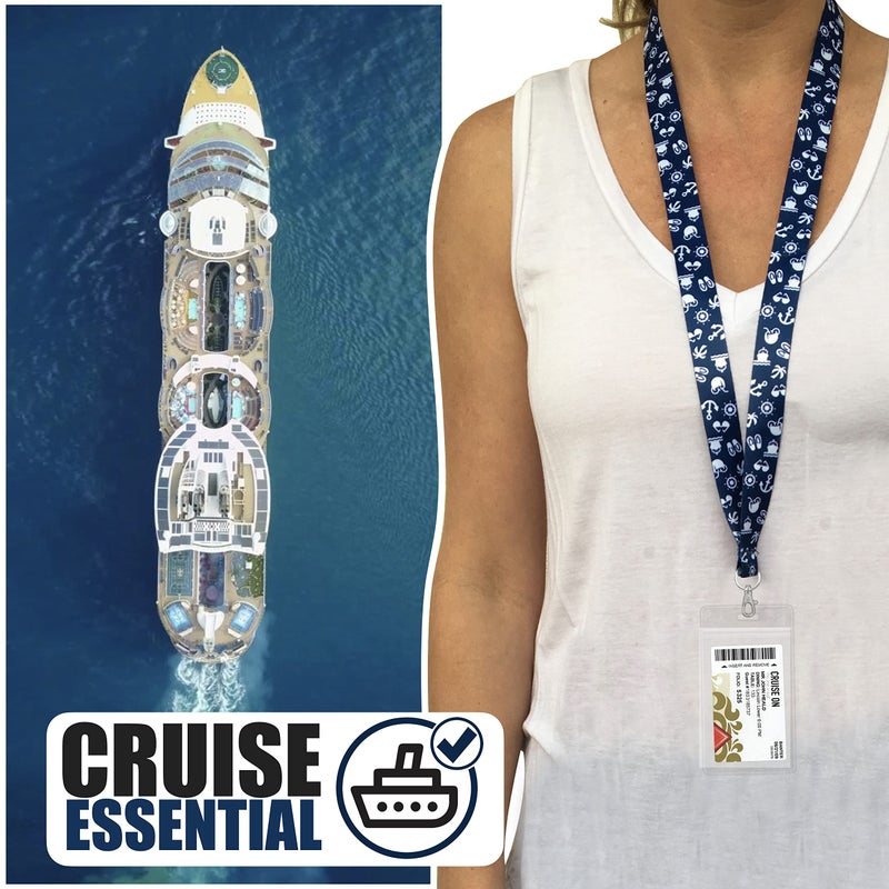 Cruise On Lanyard Essentials (2-Pack) for 2026 & 2027, ID Holder, Detachable Key Card Badge & Waterproof Ship Card Holder for Cruise Cards (Blue & Royal Blue) - Image 2