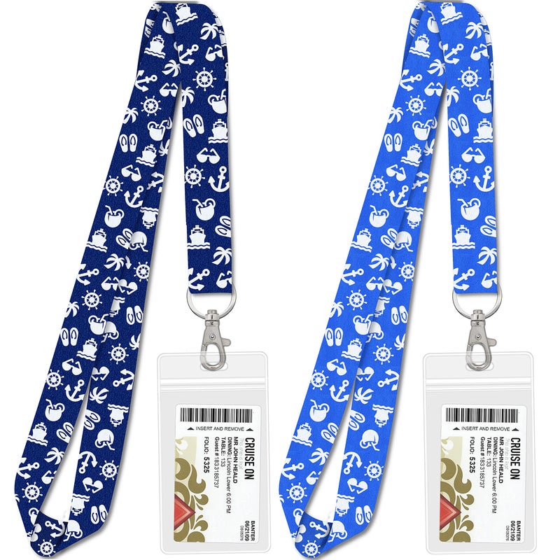 Cruise On Lanyard Essentials (2-Pack) for 2026 & 2027, ID Holder, Detachable Key Card Badge & Waterproof Ship Card Holder for Cruise Cards (Blue & Royal Blue) - Image 1