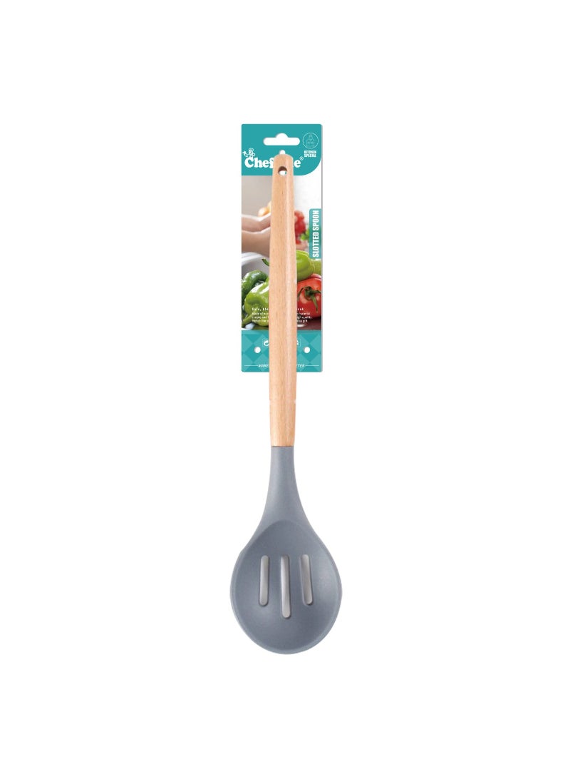 Chefline Silicone Slotted Spoon with Wooden Handle, RS504