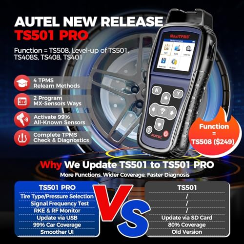 Autel MaxiTPMS TS501 PRO TPMS Programming Tool, Same as TS508, 2025 TPMS Relearn Tool Newer of TS501 TS408S, Activate Relearn 99% Sensors, Program Autel MX-Sensors [315/433MHz], TPMS Reset/Diagnosis - Image 2