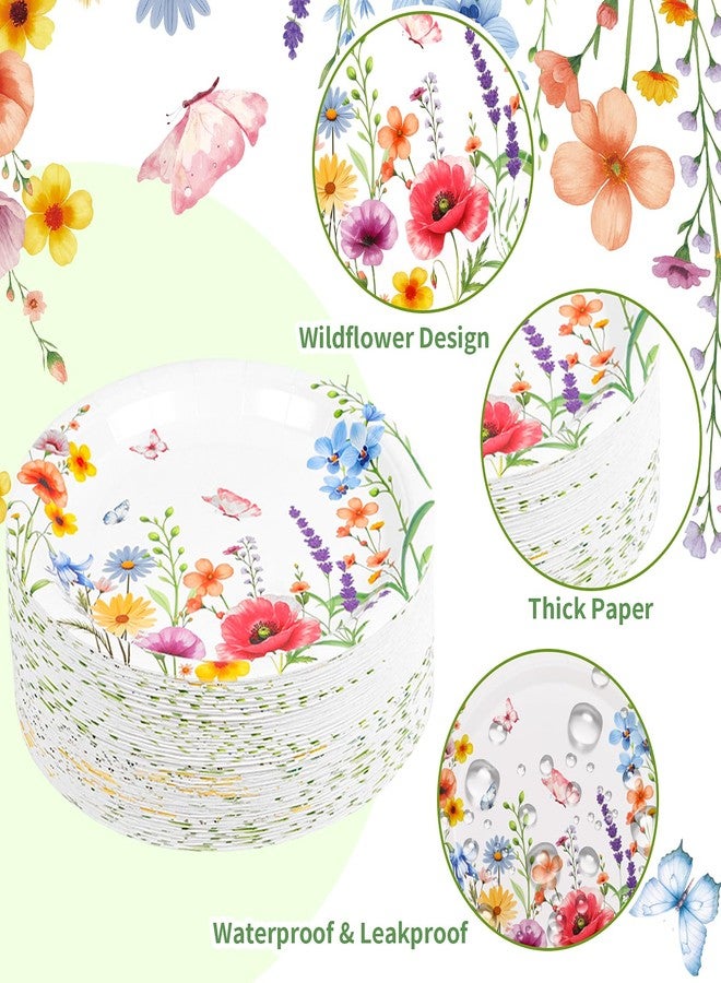 FOIMAS 50pcs Wildflower Paper Plates,7 Inch Spring Floral Disposable Plates Tableware Plate for Spring Summer Birthday Baby Shower Picnic Party Supply - Image 3