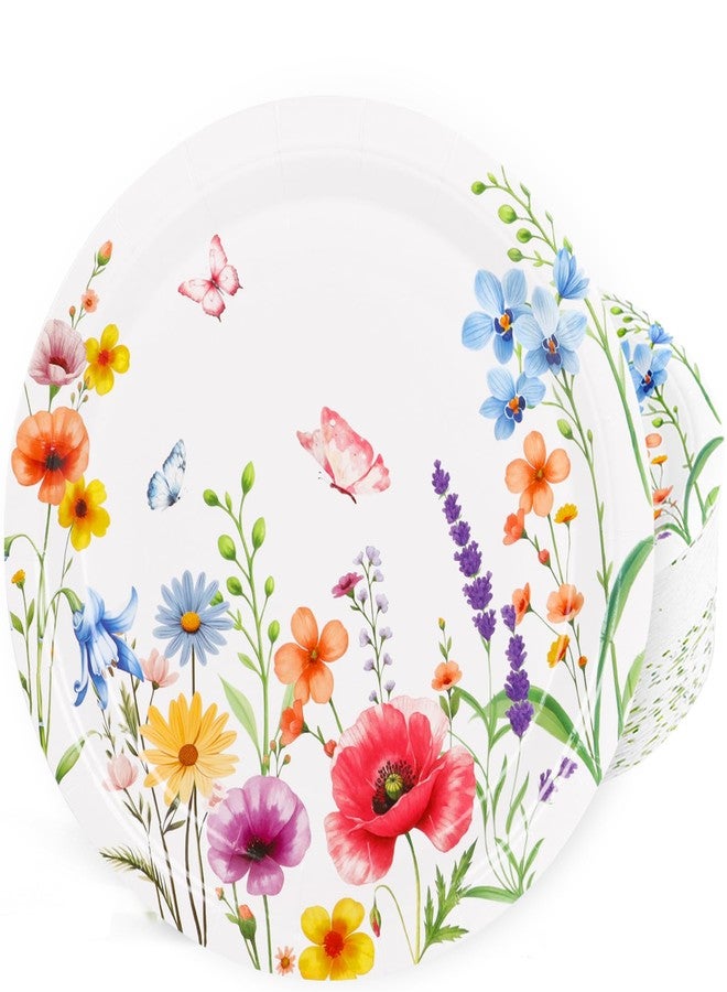 FOIMAS 50pcs Wildflower Paper Plates,7 Inch Spring Floral Disposable Plates Tableware Plate for Spring Summer Birthday Baby Shower Picnic Party Supply - Image 1