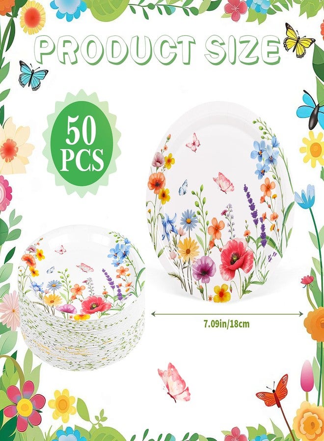 FOIMAS 50pcs Wildflower Paper Plates,7 Inch Spring Floral Disposable Plates Tableware Plate for Spring Summer Birthday Baby Shower Picnic Party Supply - Image 2