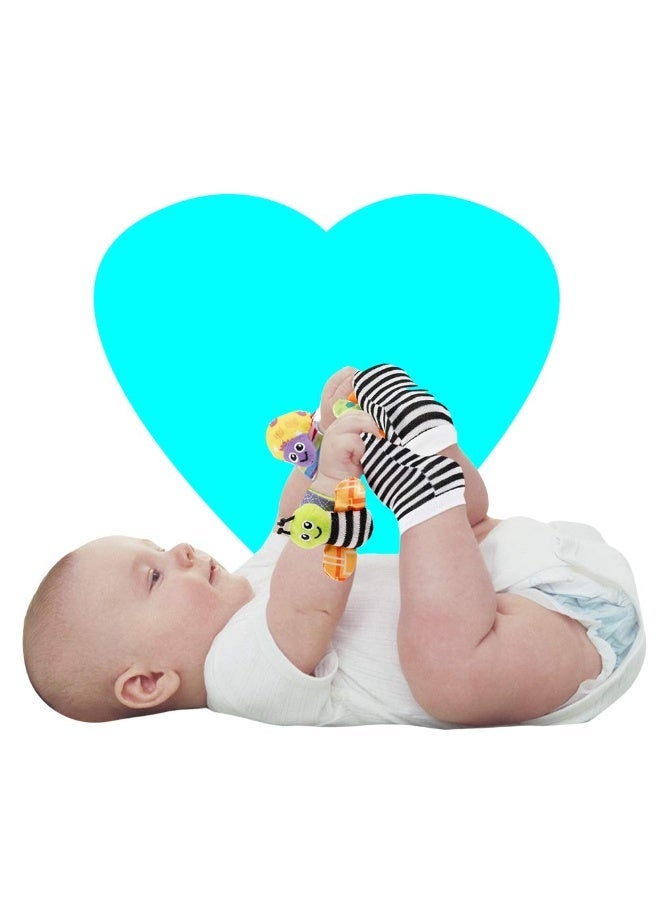 Hugifts 4‑Pack Baby Wrist Rattle & Foot Finder Socks Set, Cartoon Insect Infant Sensory Educational Toys for 3‑12 Months Newborn - Image 2