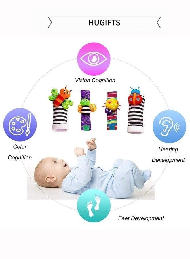 Hugifts 4‑Pack Baby Wrist Rattle & Foot Finder Socks Set, Cartoon Insect Infant Sensory Educational Toys for 3‑12 Months Newborn - Image 3