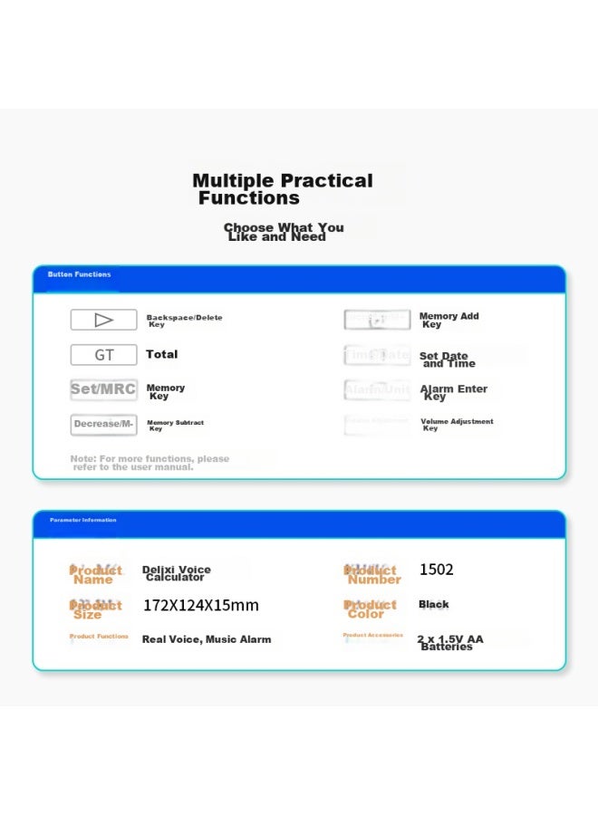 ديلي Deli 12-digit Financial Supermarket Universal Voice Calculator, Desktop Voice Calculator, Student/office Mental Math, Black 1502 - Image 4