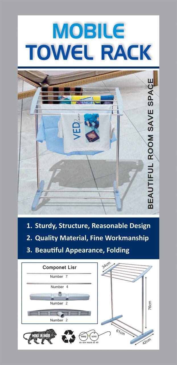 GLOWICK GLOWICK Modern Stainless Steel Foldable Cloth Dryer Stand Double Rack Cloth Stands for Drying Clothes MultiFunctional Mobile Foldable Balcony Towel Stand Indoor and Outdoor Drying Holder 1Pcs  - Image 3