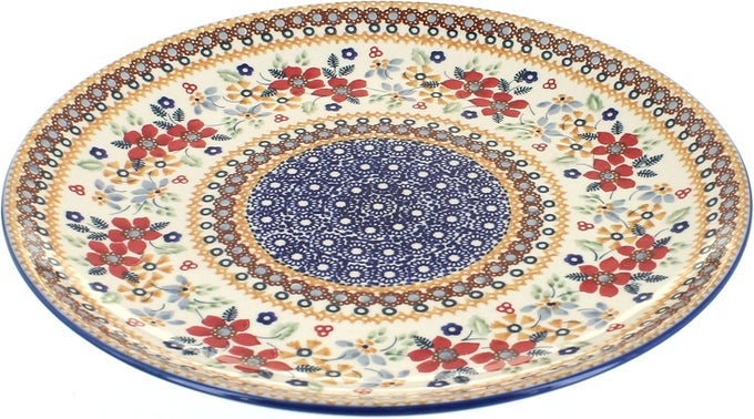 BLUE ROSE POLISH POTTERY RED DAISY LARGE DINNER PLATE