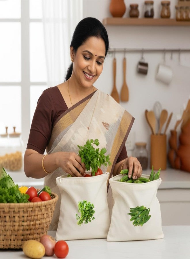 Wezone 100% Cotton Reusable Vegetable Bags for Fridge | Eco-Friendly Storage Bags | Washable Breathable Cloth Bags for Vegetables | Plastic-Free Kitchen Organizer | 12x12 Inches | Pack of 10 - Image 4