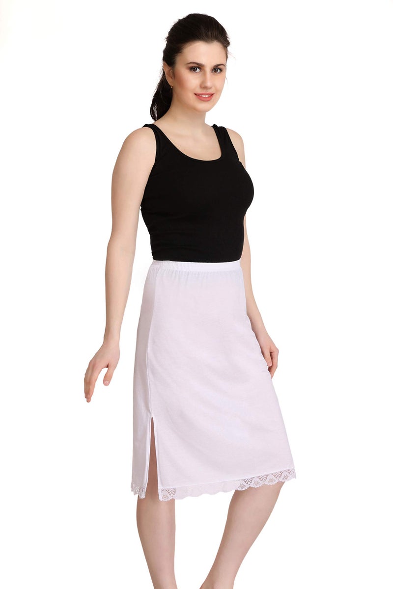 Splash Cotton Rich Regular Skirt Slip for Women - Knee Length White - Image 3
