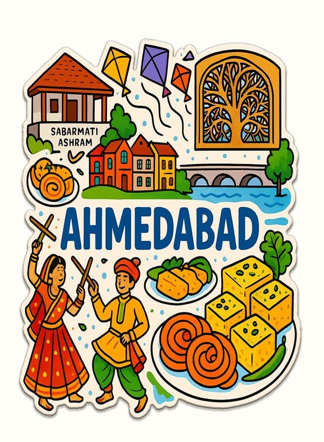 Deep Print Acrylic Fridge Magnet - Indian States Theme | 7.6x7.6 cm | Sparkle Finish | Decorative Souvenir Magnet for Fridge (Multiple State Variants) (Ahmedabad) - Image 1