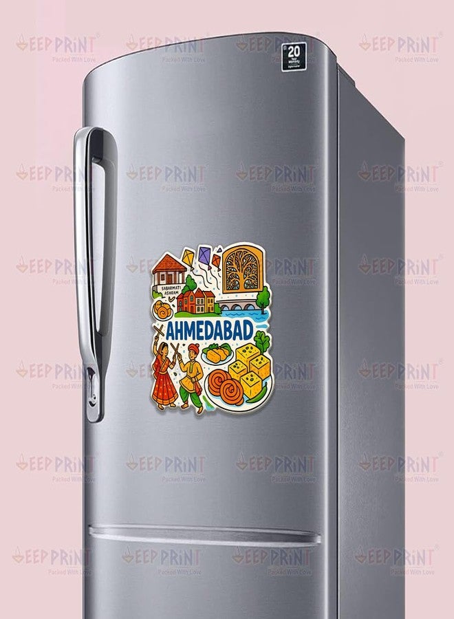 Deep Print Acrylic Fridge Magnet - Indian States Theme | 7.6x7.6 cm | Sparkle Finish | Decorative Souvenir Magnet for Fridge (Multiple State Variants) (Ahmedabad) - Image 4
