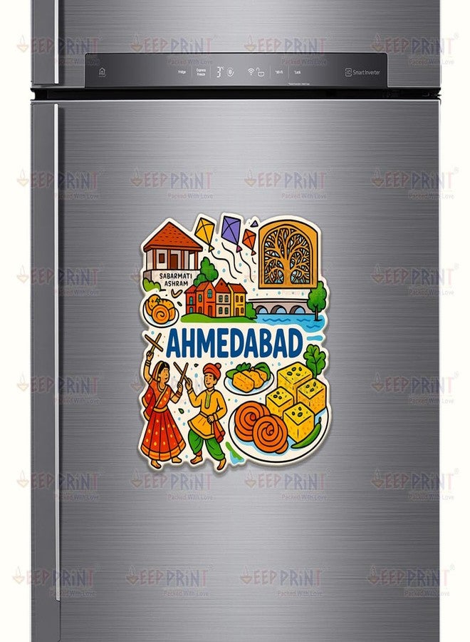Deep Print Acrylic Fridge Magnet - Indian States Theme | 7.6x7.6 cm | Sparkle Finish | Decorative Souvenir Magnet for Fridge (Multiple State Variants) (Ahmedabad) - Image 3